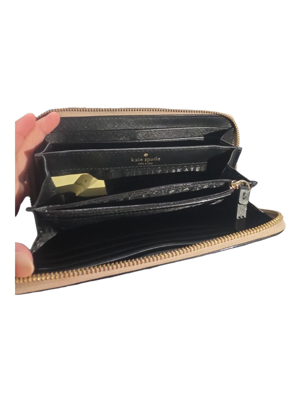 Kate Spade Two-Tone Continential  Zip Around Wallet in Taupe and Black - Picture 3 of 3